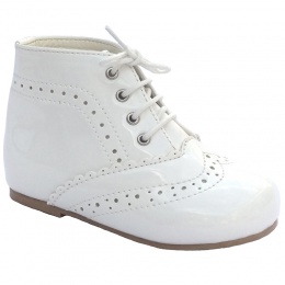 White Patent Brogue Lace Up Boots